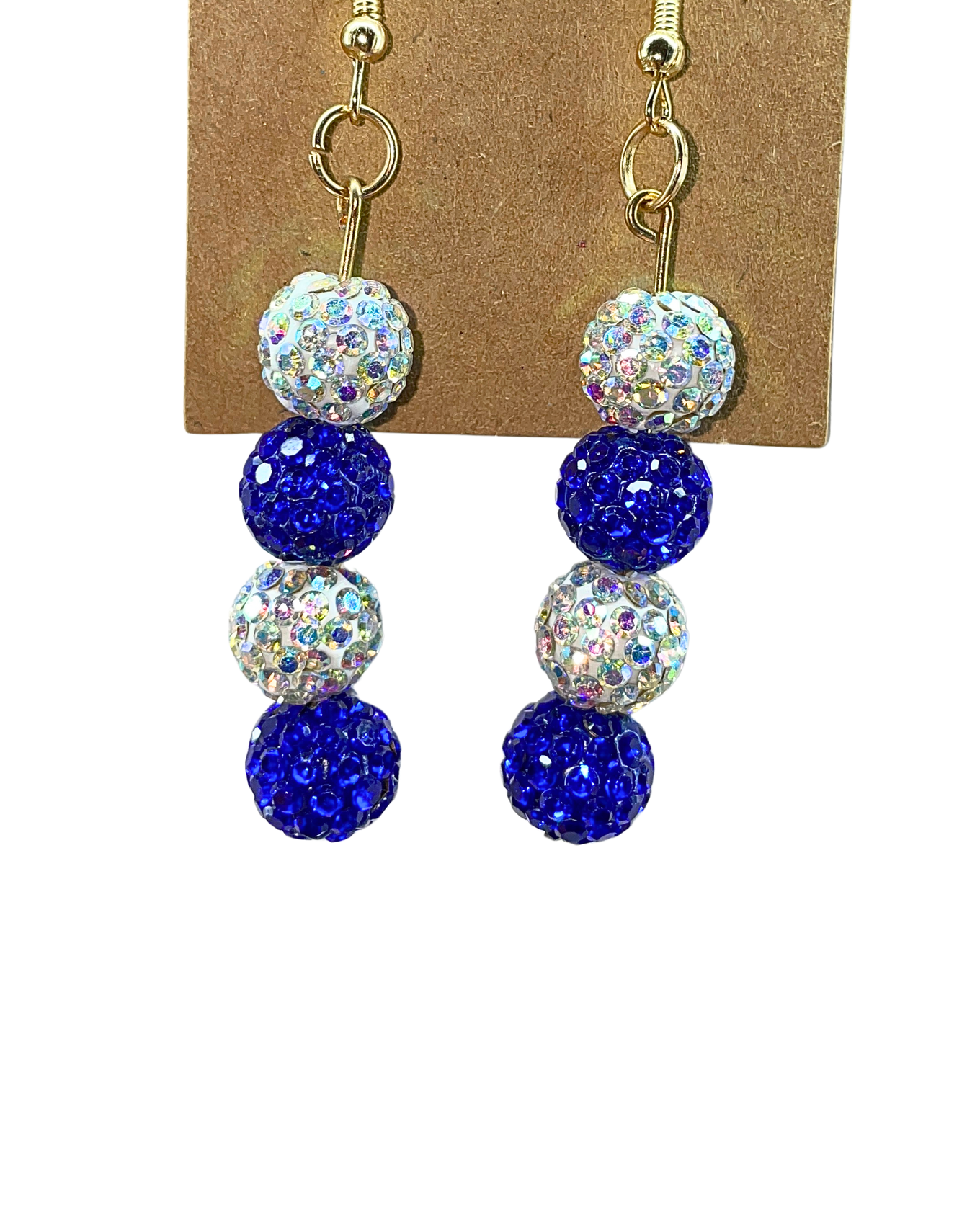 Blue and white bedazzle earrings