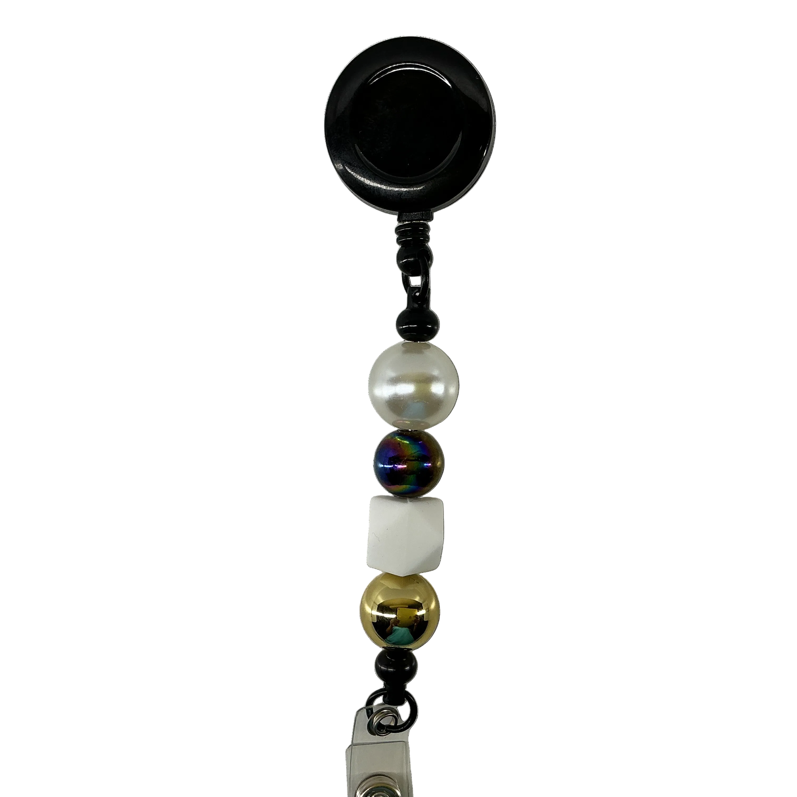 Black and gold badge reel
