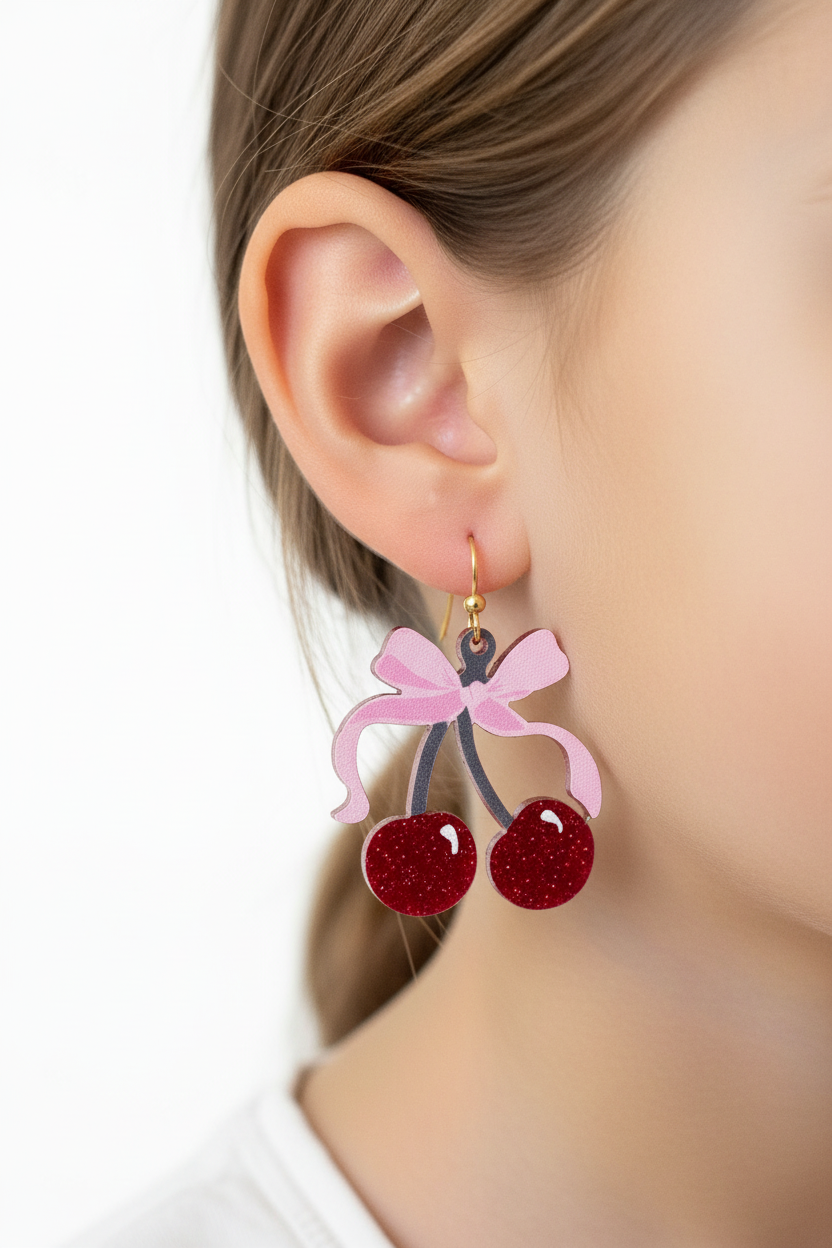 Cherry bow earrings