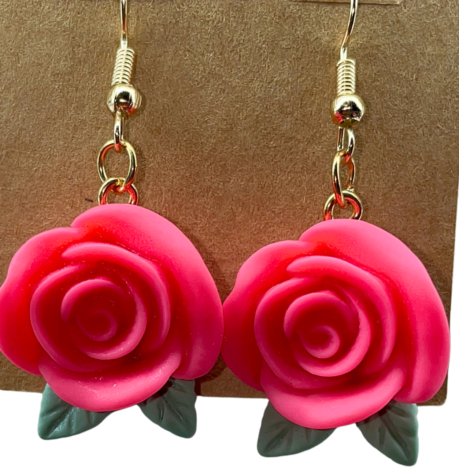 Dark pink roses earrings