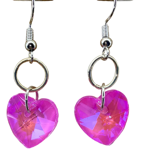 Pink sparkly heart earrings