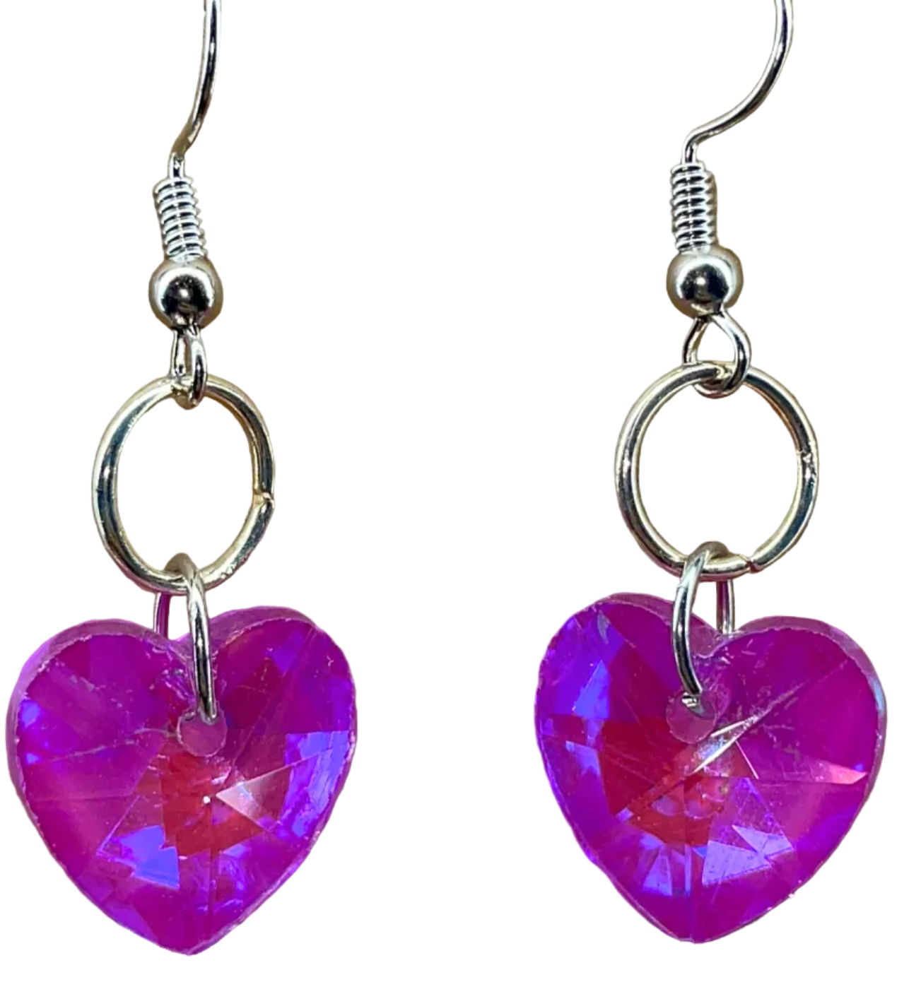 Purple sparkly heart earrings