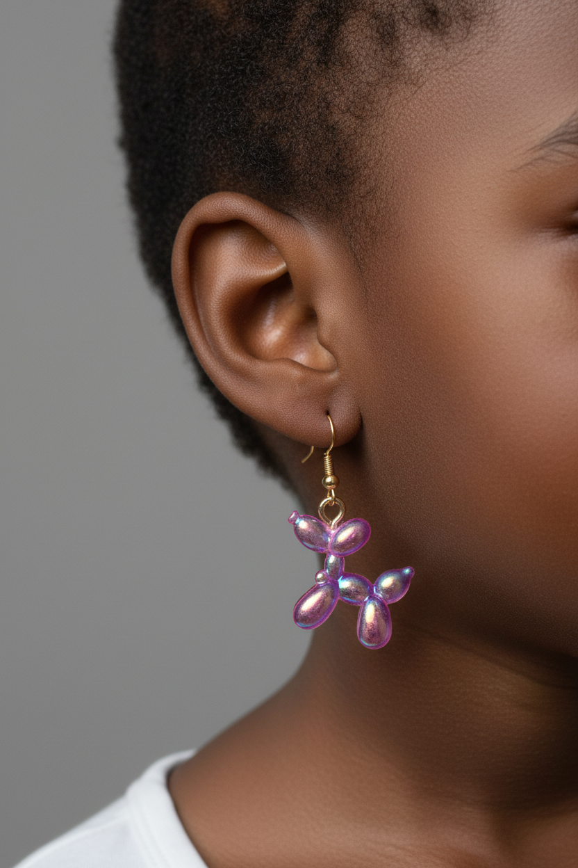 Pink balloon poodle earrings