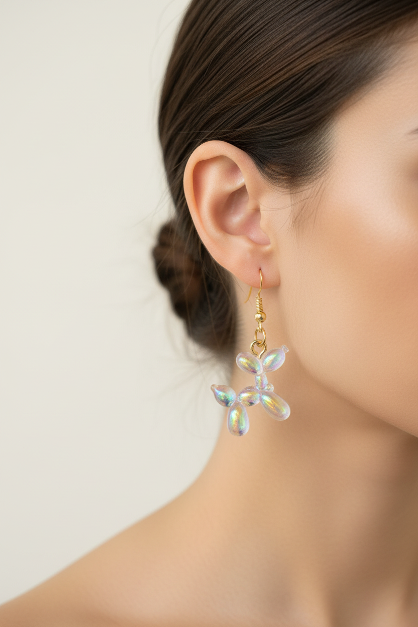 White balloon poodle earrings